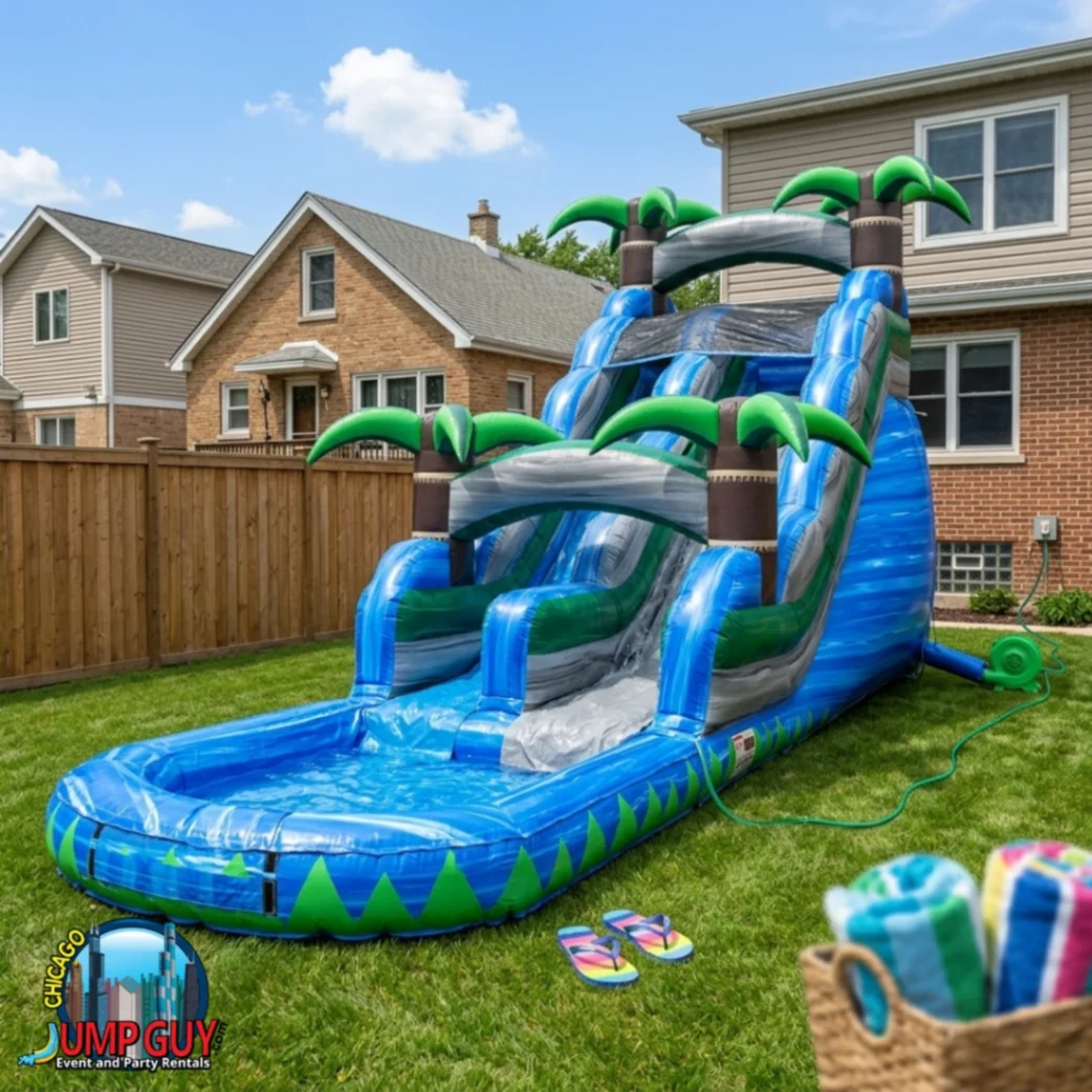 20Ft Blue Crush Water Slide rental for Des Plaines IL events in ZIP codes 60016 and 60018
