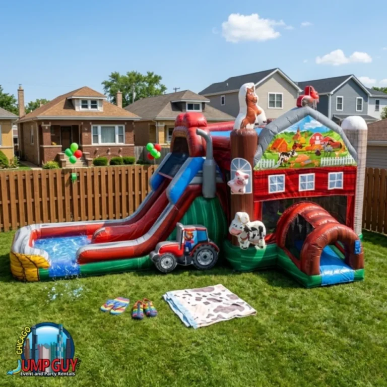 Barnyard Farm Bounce Slide Wet Featured rental for Des Plaines IL events in ZIP codes 60016 and 60018