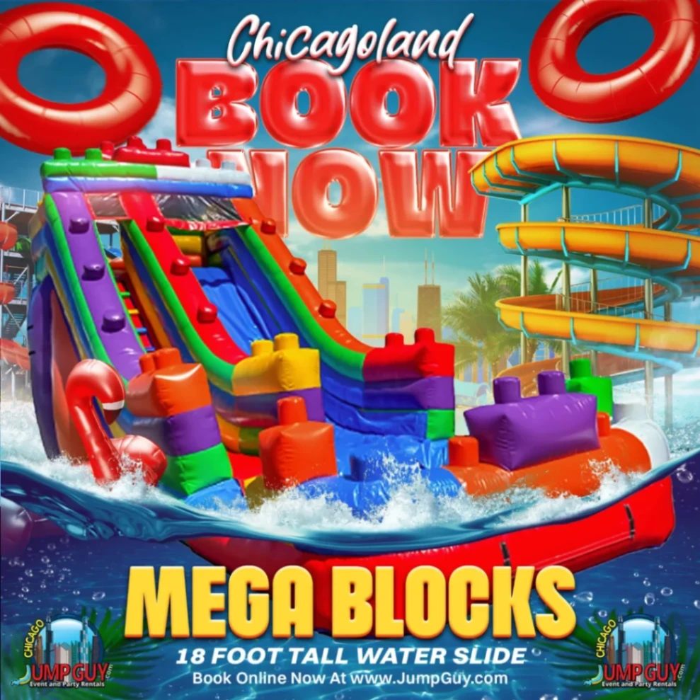 Mega Blocks 18Ft Water Slide rental for Des Plaines IL events in ZIP codes 60016 and 60018