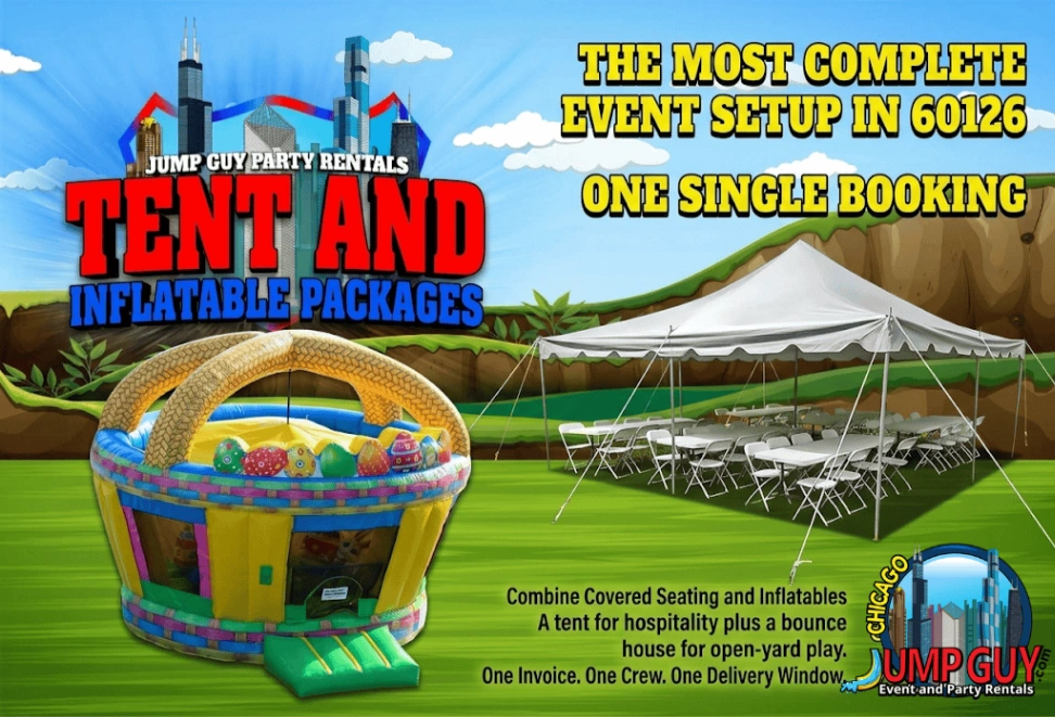 Tent And Inflatable Package Grid rental for Des Plaines IL events in ZIP codes 60016 and 60018